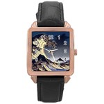 The Great Wave Off Kanagawa Japan Japanese Waves Rose Gold Leather Watch  Front