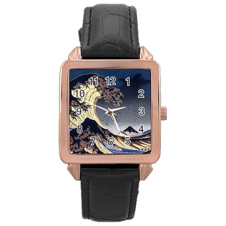 The Great Wave Off Kanagawa Japan Japanese Waves Rose Gold Leather Watch 