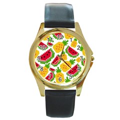 Watermelon -12 Round Gold Metal Watch by nateshop