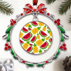 Watermelon -12 Metal X mas Wreath Ribbon Ornament by nateshop