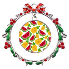 Watermelon -12 Metal X mas Wreath Ribbon Ornament by nateshop