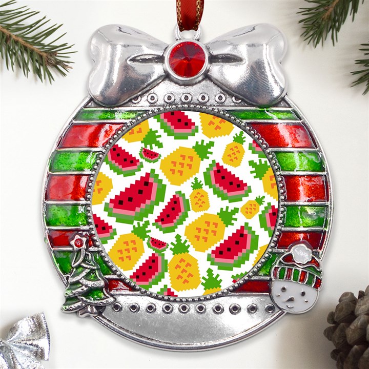 Watermelon -12 Metal X Mas Ribbon With Red Crystal Round Ornament