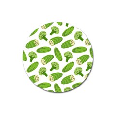 Vegetable Pattern With Composition Broccoli Magnet 3  (round) by pakminggu