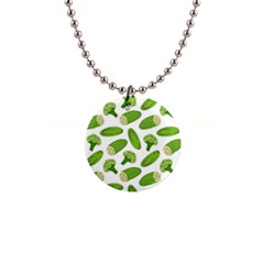 Vegetable Pattern With Composition Broccoli 1  Button Necklace by pakminggu