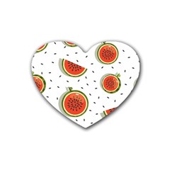 Seamless Background Pattern With Watermelon Slices Rubber Heart Coaster (4 Pack)