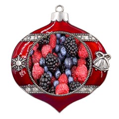 Berries-01 Metal Snowflake And Bell Red Ornament by nateshop