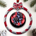 Berries-01 Metal Red Ribbon Round Ornament Front