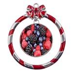 Berries-01 Metal Red Ribbon Round Ornament Front