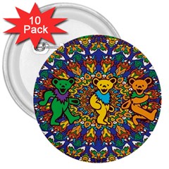 Dead Dancing Bears Grateful Dead Pattern 3  Buttons (10 Pack)  by Grandong