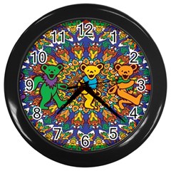 Dead Dancing Bears Grateful Dead Pattern Wall Clock (black) by Grandong