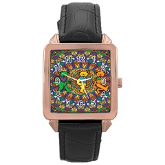 Dead Dancing Bears Grateful Dead Pattern Rose Gold Leather Watch  by Grandong