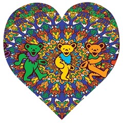 Dead Dancing Bears Grateful Dead Pattern Wooden Puzzle Heart by Grandong