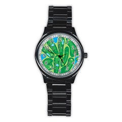 Golf Course Par Golf Course Green Stainless Steel Round Watch by Cowasu