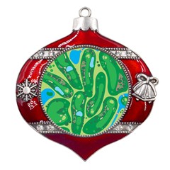 Golf Course Par Golf Course Green Metal Snowflake And Bell Red Ornament by Cowasu