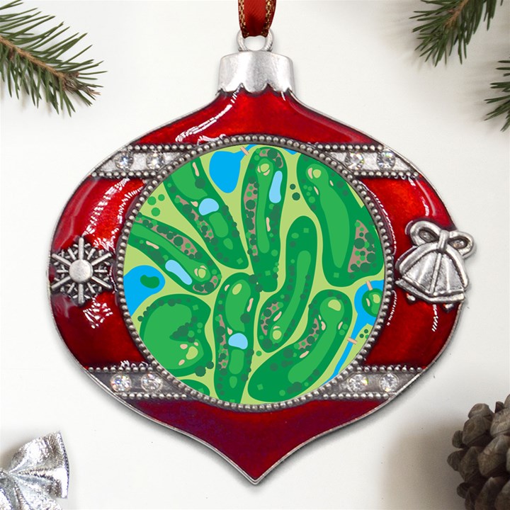 Golf Course Par Golf Course Green Metal Snowflake And Bell Red Ornament