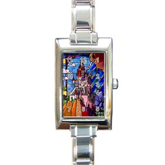 Beauty Stained Glass Castle Building Rectangle Italian Charm Watch by Cowasu