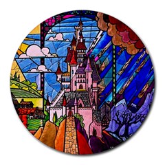 Beauty Stained Glass Castle Building Round Mousepad by Cowasu