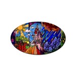 Beauty Stained Glass Castle Building Sticker (Oval) Front