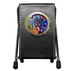 Beauty Stained Glass Castle Building Pen Holder Desk Clock by Cowasu