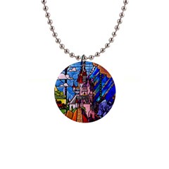 Beauty Stained Glass Castle Building 1  Button Necklace by Cowasu