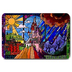 Beauty Stained Glass Castle Building Large Doormat by Cowasu