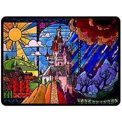 Beauty Stained Glass Castle Building Fleece Blanket (large) by Cowasu