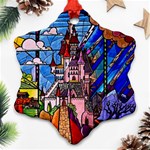 Beauty Stained Glass Castle Building Snowflake Ornament (Two Sides) Front