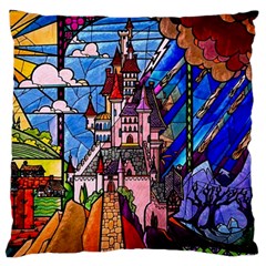 Beauty Stained Glass Castle Building Large Cushion Case (one Side) by Cowasu