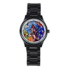 Beauty Stained Glass Castle Building Stainless Steel Round Watch by Cowasu