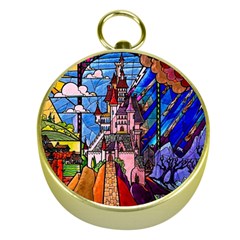 Beauty Stained Glass Castle Building Gold Compasses by Cowasu