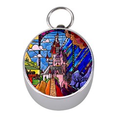 Beauty Stained Glass Castle Building Mini Silver Compasses by Cowasu