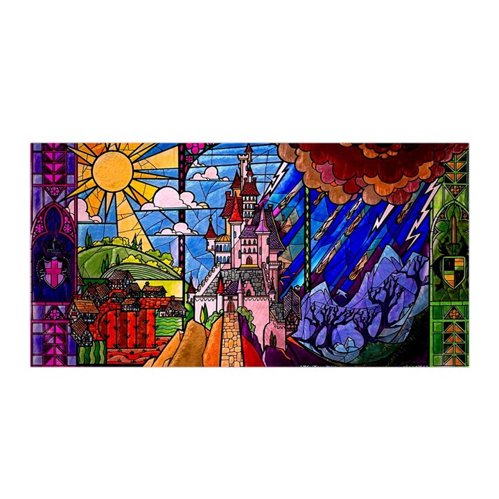 Beauty Stained Glass Castle Building Satin Wrap 35  x 70 