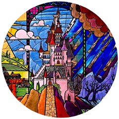 Beauty Stained Glass Castle Building Wooden Puzzle Round by Cowasu