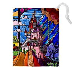 Beauty Stained Glass Castle Building Drawstring Pouch (5xl) by Cowasu