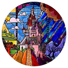 Beauty Stained Glass Castle Building Round Trivet by Cowasu