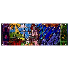 Beauty Stained Glass Castle Building Banner And Sign 9  X 3  by Cowasu