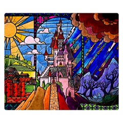 Beauty Stained Glass Castle Building Premium Plush Fleece Blanket (small) by Cowasu