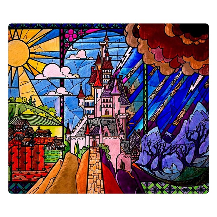 Beauty Stained Glass Castle Building Premium Plush Fleece Blanket (Small)