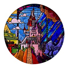 Beauty Stained Glass Castle Building Round Glass Fridge Magnet (4 Pack) by Cowasu