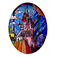 Beauty Stained Glass Castle Building Oval Glass Fridge Magnet (4 Pack) by Cowasu