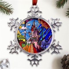 Beauty Stained Glass Castle Building Metal Large Snowflake Ornament by Cowasu