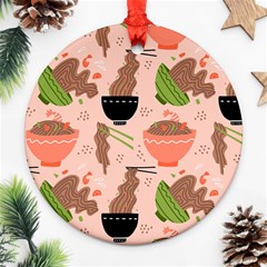 Japanese Street Food Soba Noodle In Bowl Pattern Round Ornament (two Sides) by Bedest