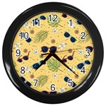 Seamless Pattern Of Sunglasses Tropical Leaves And Flower Wall Clock (Black) Front