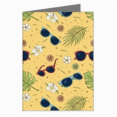 Seamless Pattern Of Sunglasses Tropical Leaves And Flower Greeting Cards (pkg Of 8) by Bedest