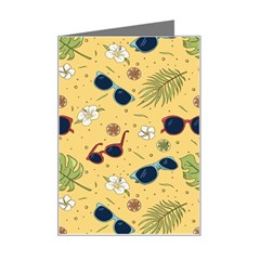 Seamless Pattern Of Sunglasses Tropical Leaves And Flower Mini Greeting Card by Bedest