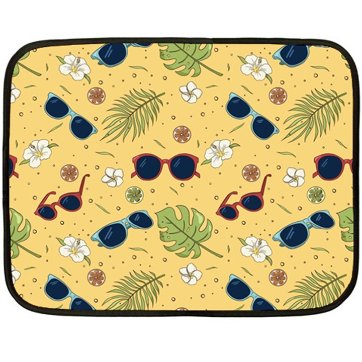 Seamless Pattern Of Sunglasses Tropical Leaves And Flower Fleece Blanket (Mini)