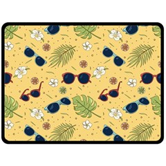 Seamless Pattern Of Sunglasses Tropical Leaves And Flower Fleece Blanket (large) by Bedest