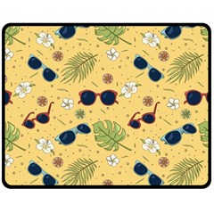 Seamless Pattern Of Sunglasses Tropical Leaves And Flower Two Sides Fleece Blanket (medium) by Bedest