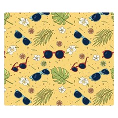 Seamless Pattern Of Sunglasses Tropical Leaves And Flower Two Sides Premium Plush Fleece Blanket (small) by Bedest