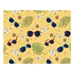 Seamless Pattern Of Sunglasses Tropical Leaves And Flower Two Sides Premium Plush Fleece Blanket (large) by Bedest